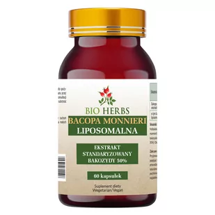Bio Herbs, Bacopa Monnieri Liposomalna 50% Bakozydów Brahmi, 60 Kaps. - Układ nerwowy Bio Herbs, Bacopa Monnieri Liposomalna 50% Bakozydów Brahmi, 60 Kaps. - Układ nerwowy - miniaturka - grafika 1
