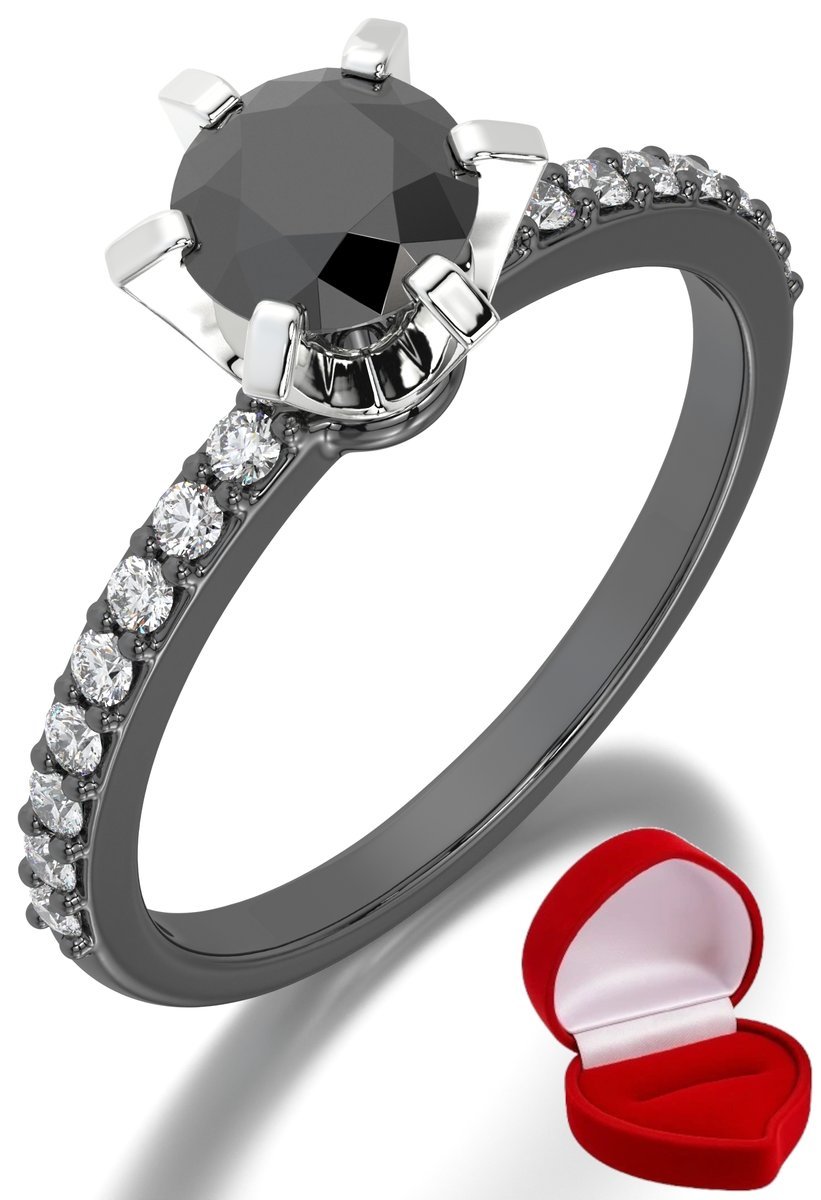 ZŁOTY PIERŚCIONEK ZARĘCZYNOWY 585 14k BRYLANT CZ. 0,70 ct CZARNE ZŁOTO R10