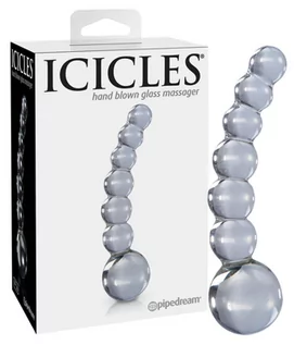 Korki analne - Icicles No. 66 - zakrzywione, kuliste, szklane dildo (półprzezroczyste) - grafika 1