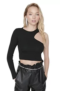 Trendyol Damska damska damska szczupła bodycon asymetryczny kołnierz tkana bluzka koszula, czarna, L, Czarny, L - Body - miniaturka - grafika 1