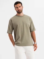 Koszulki męskie - Męski t-shirt bawełniany LOOSE FIT z okrągłym dekoltem khaki V8 OM-TSBC-0234 XL - miniaturka - grafika 1
