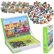 Układanki dla dzieci - Układanka Książka Magnetyczna Magnesy Puzzle Pojazdy Auta Transport 77 el. - miniaturka - grafika 1