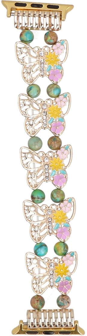 GlacierX bransoleta do smartwatcha Beaded Butterfly Motif Stretch Bracelet Golden Celadon do Apple Watch 38/40/41mm Złoto-seledynowa