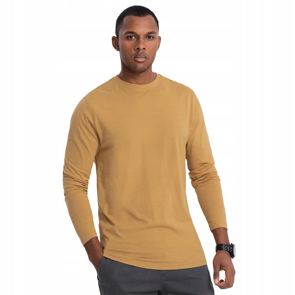 Longsleeve męski 100% bawełna basic musztardowy Ombre V10 OM-LSBL-0106 M
