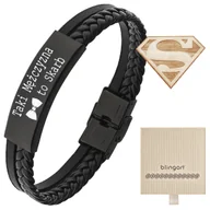 Bransolety męskie - Bransoletka męska z GRAWEREM czarna plecionka blas - miniaturka - grafika 1