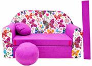 Fotele i pufy dla dzieci - Sofa dziecięca kanapa wersalka rozkładana 160cm + podnóżek i poduszka - M33 - miniaturka - grafika 1