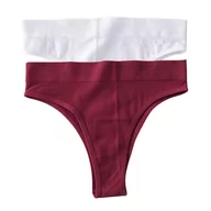 Majtki damskie - Stringi z wysokim stanem 2 szt. - Czerwony + biały L/XL - miniaturka - grafika 1
