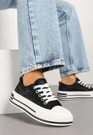 Trampki damskie - Czarne Trampki na Platformie z Niską Cholewką i Koronką Jenalora - miniaturka - grafika 1