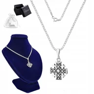 Łańcuszki - Srebrny łańcuszek z krzyżykiem jerozolimskim Naszyjnik Srebro 925 50 cm - miniaturka - grafika 1