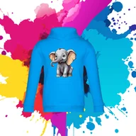 Bluzy dla dziewczynek - Bluza dziecięca typu kangurka z kapturem w kolorze błękitnym z nadrukiem słoń słonik 2 lata - miniaturka - grafika 1