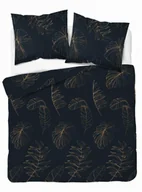 Pościel - Pościel satynowa 180x200 Czarna w złote liście – nowoczesny tropik, 100% bawełna - Home Satin - miniaturka - grafika 1