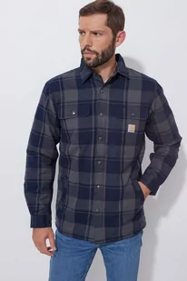 Koszula flanelowa ocieplana w kratę Carhartt Heavyweight Flannel Sherpa 412 Navy - Odzież trekkingowa męska - miniaturka - grafika 1