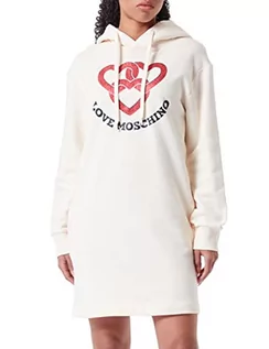 Bluzy damskie - Love Moschino Damska bluza z kapturem z długim rękawem z chained hearts z nadrukiem, kremowy, 44 - grafika 1