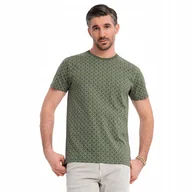 Koszulki męskie - Koszulka męska dzianinowa nadruk full print oliwkowa OM-TSFP-0250 V2 r XXL - miniaturka - grafika 1