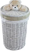Kosze na bieliznę - D Vier kosz na pranie kosz na pranie skrzynia na pranie wiklinowa okrągła biała pokrywa z pluszowym misiem pokrywa 60L D.39 H.55 - miniaturka - grafika 1