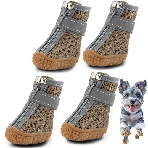 Hcpet Buty dla psów, ochraniacze łap, antypoślizgowe, oddychające buty dla małych i średnich psów z paskami odblaskowymi, wodoodporne botki dla szczeniaka, 4 szt
