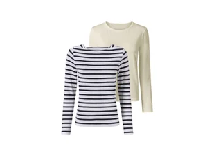 esmara® Koszulki damskie z bawełną, 2 sztuki (Biały/granatowy, L(44/46)) - Bluzki damskie esmara® Koszulki damskie z bawełną, 2 sztuki (Biały/granatowy, L(44/46)) - Bluzki damskie - miniaturka - grafika 1