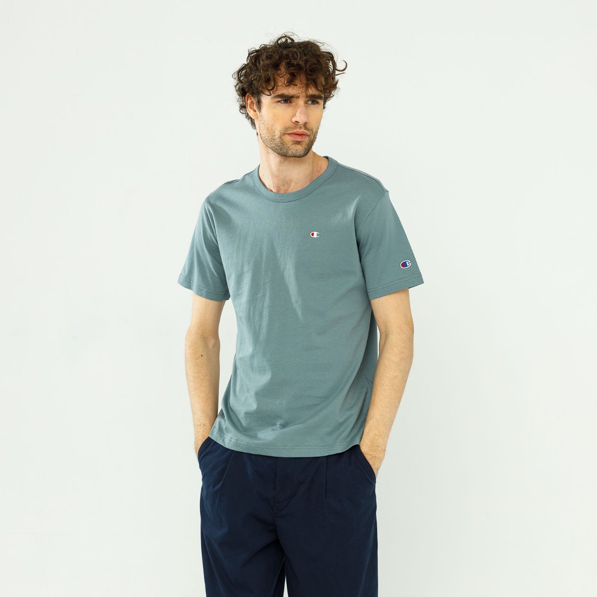 Champion Basic C Logo Crewneck T-Shirt Pastel Blue - M
