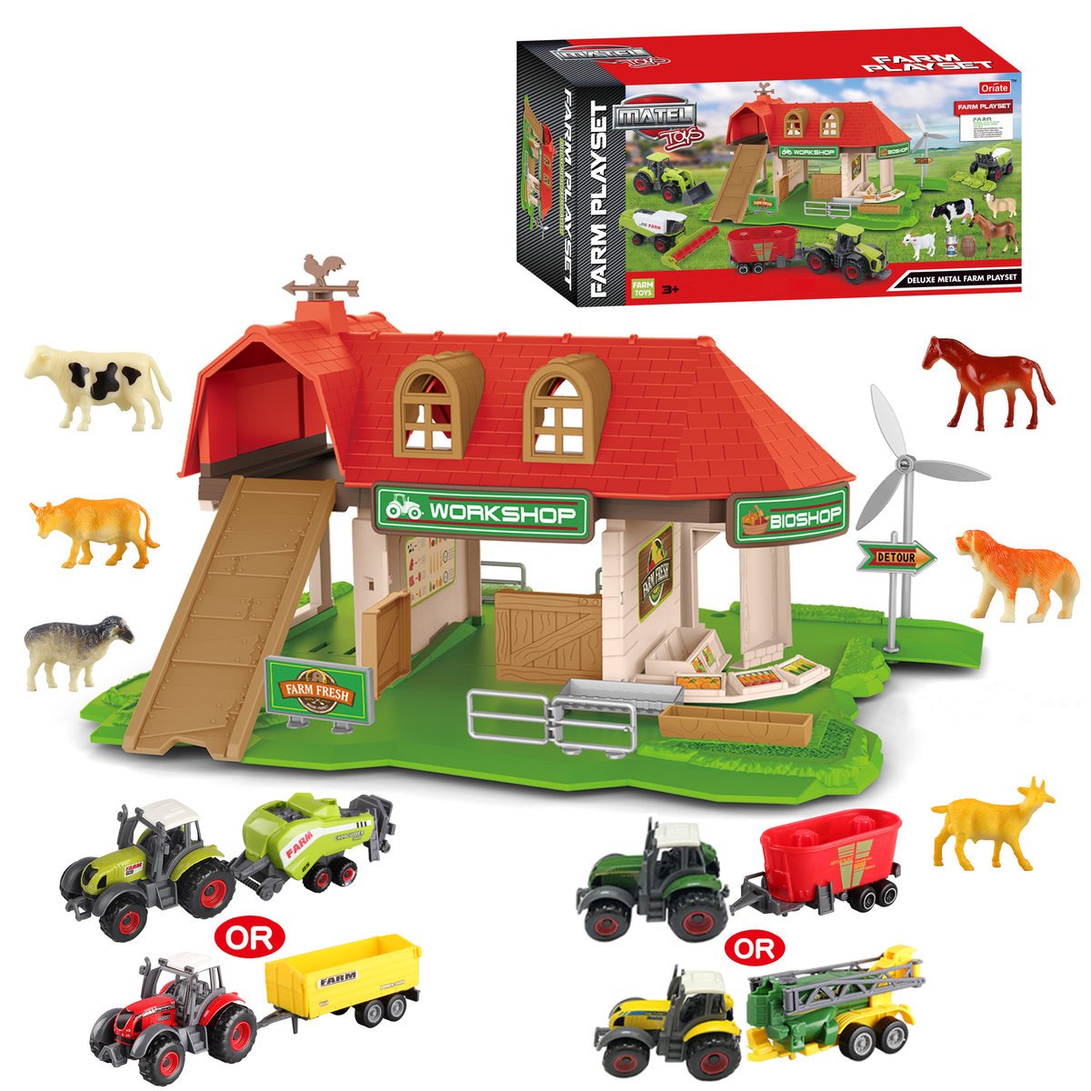 Zestaw farmerski z traktorem i zwierzętami