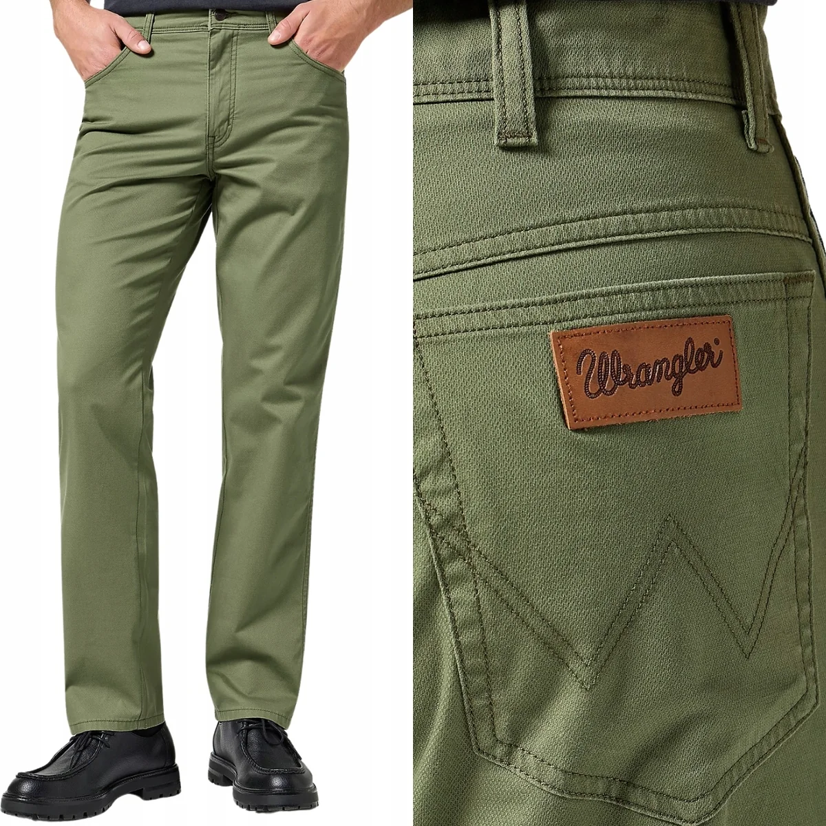 Wrangler Texas Dusty Olive proste bawełniane spodnie materiałowe W42 L34
