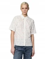 Koszule damskie - PIECES BIAŁA AŻUROWA KOSZULA Z KRÓTKIM RĘKAWEM I HAFTEM KWIATOWYM XS DRI - miniaturka - grafika 1