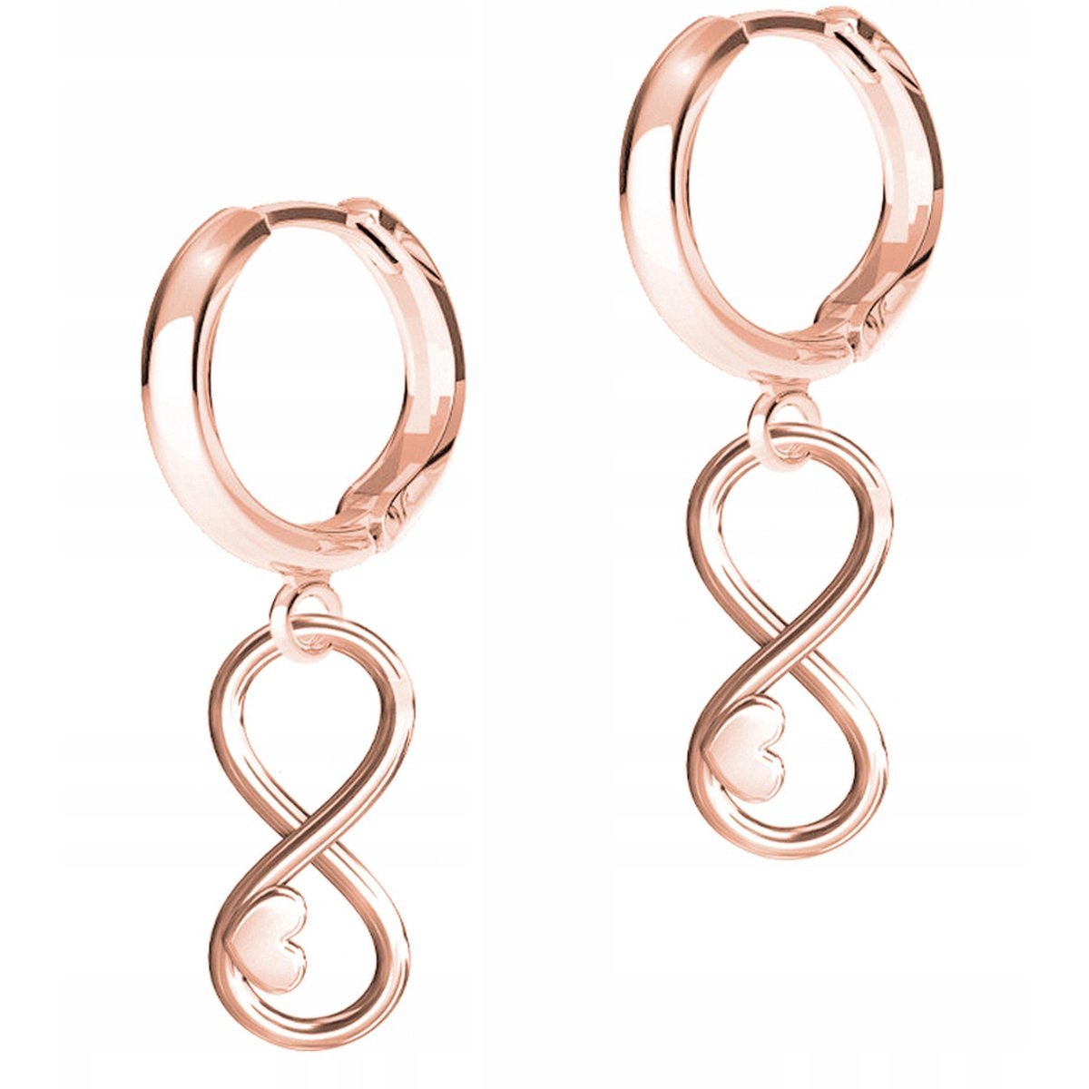 Kolczyki Pozłacane Serca z Nieskończonością Ósemki Serduszka SREBRO 925