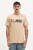 Koszulki męskie - Diesel t-shirt bawełniany T-NORM-T6 męski kolor beżowy z nadrukiem A19436.0PLAT - miniaturka - grafika 1
