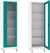 Meble i wyposażenie gabinetów medycznych - XSML.101.9010.5018 mobilna szafa lekarska 1-skrzydłowa 1-komorowa biało-turkusowa na kołach - miniaturka - grafika 1