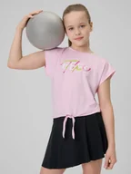Koszulki dla dziewczynek - 4F Crop-top sportowy szybkoschnący dziewczęcy - różowy 158/164 (12-14 lat) - miniaturka - grafika 1