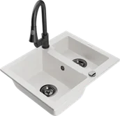 Zlewozmywaki z baterią - Mexen Carlos zlewozmywak granitowy 1,5-komorowy z baterią kuchenną Elia, biały - 6518-20-670101-70 - miniaturka - grafika 1