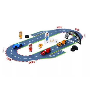 Zestaw drewniany tor wyścigowy Tooky Toy - Tory, garaże, parkingi - miniaturka - grafika 1