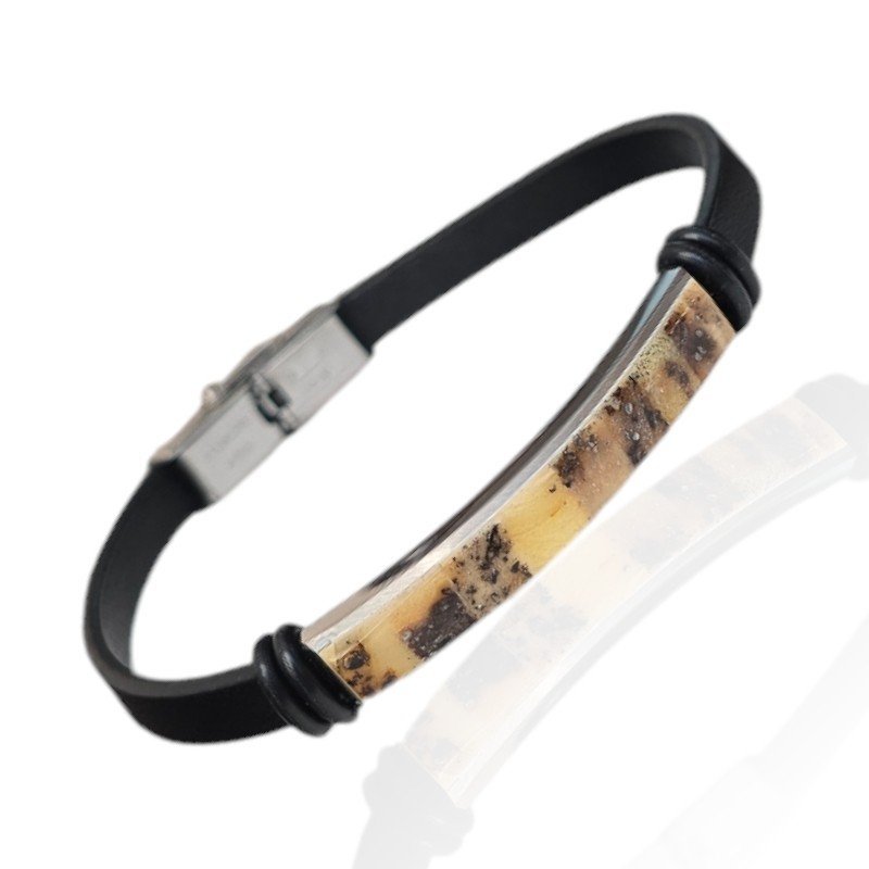 ankabizuteria.pl Bransoletka ze skóry i bursztynu WĄSKA w jasnej ods