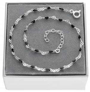 Bransoletka srebrna na nogę kostkę stopę CZARNE SERDUSZKA SERCA srebro 925 - Bransoletki - miniaturka - grafika 1