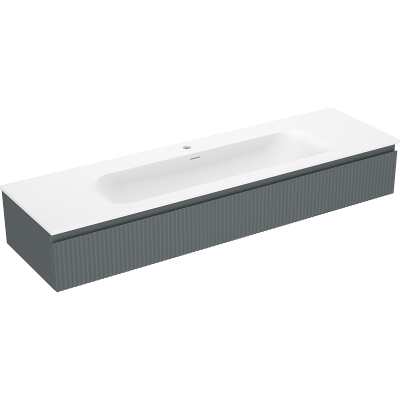 Mexen Rivel szafka łazienkowa 160 cm z umywalką Vela, 1 szuflada, ryflowana , grafit mat/biała mat - 91A20-16023-1-BF66-W23M0