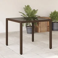 Stoły ogrodowe - vidaXL Stół ogrodowy ze szklanym blatem, brąz, 90x90x75 cm, polirattan - miniaturka - grafika 1