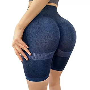 Legginsy - Damskie legginsy sportowe antycellulitowe spodenki do jogi z wysoką talią kolarskie Scrunch Butt spodenki do jogi kryjące Scrunch Butt Jogging Dance Course Gym, B-blue granatowy, S - grafika 1