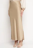 Spódnice - Beżowa Satynowa Spódnica Maxi Shapas - miniaturka - grafika 1