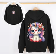 Bluzy dla dziewczynek - CZARNA Bluza z kapturem dla dziewczynki - wzór unicorn201 - miniaturka - grafika 1