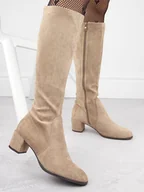 Kozaki damskie - Kozaki damskie zamszowe na obcasie beżowe Sergio Leone KZ205 - miniaturka - grafika 1