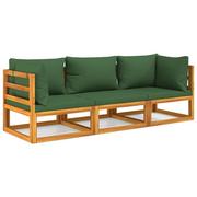 Meble ogrodowe - 3-cz. ogrodowy zestaw wypoczynkowy, zielone poduszki, drewno vidaXL - miniaturka - grafika 1