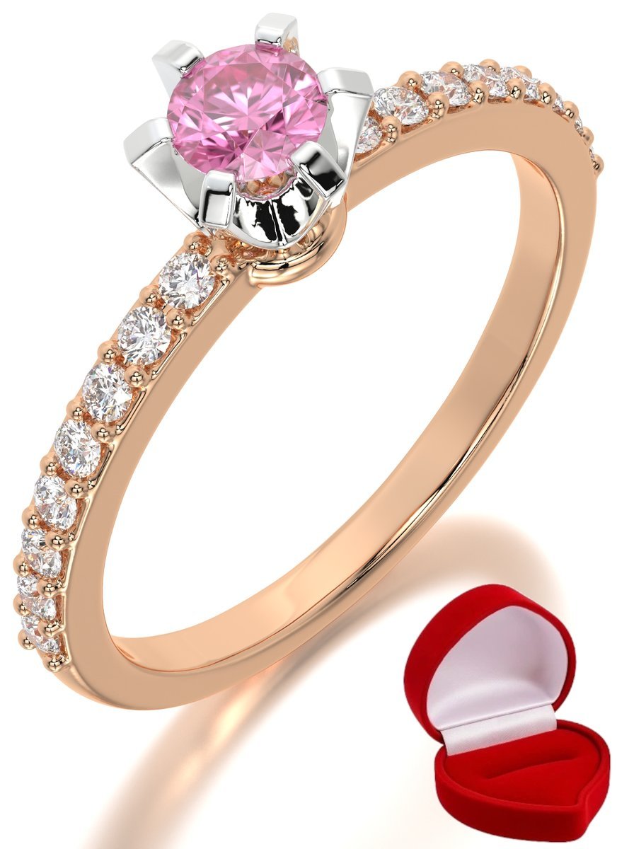 ZŁOTY PIERŚCIONEK ZARĘCZYNOWY 585 14k SZAFIR 0,24 ct RÓŻOWE ZŁOTO R26