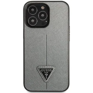 Etui Guess do iPhone 13 Pro / 13 6,1" srebrny hardcase SaffianoTriangle Logo - Etui i futerały do telefonów - miniaturka - grafika 1