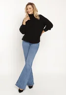 Swetry damskie - Obszerny sweter z golfem - SWE246 czarny - miniaturka - grafika 1