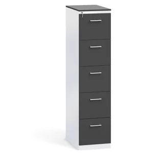 Kartoteka metalowa KOMBI z drewnianym frontem A4, 5 szuflad, szary/grafitowy - Szafy biurowe - miniaturka - grafika 1