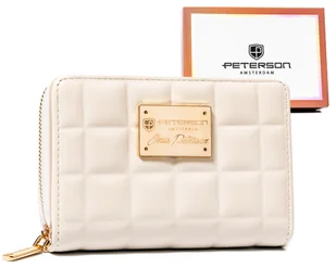 Portfel damski Peterson pikowany na suwak mała portmonetka na karty i gotówkę, kremowy - Portfele Portfel damski Peterson pikowany na suwak mała portmonetka na karty i gotówkę, kremowy - Portfele - miniaturka - grafika 1