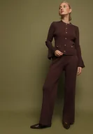 Komplety damskie - Brązowy Dzianinowy Komplet z Wiskozą Kardigan i Szerokie Spodnie Conella - miniaturka - grafika 1