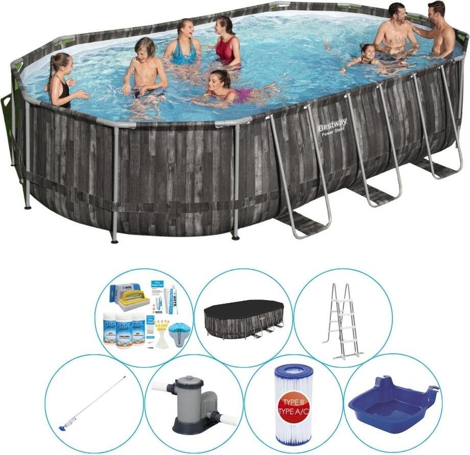 Basen z akcesoriami - Bestway Power Steel Oval 610x366x122 cm