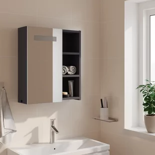 Szafka łazienkowa z lustrem i LED, szara, 45x13x52 cm Lumarko! - Toaletki - miniaturka - grafika 4
