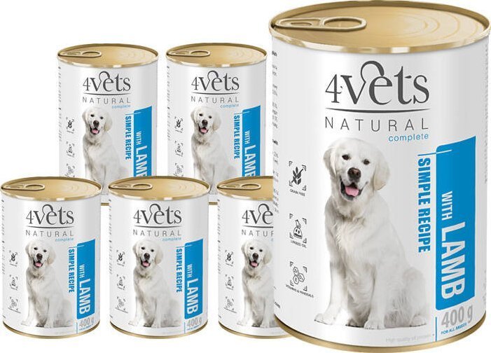 Mokra karma 4Vets Natural dla psa z jagnięciną puszka 6 x 400 g