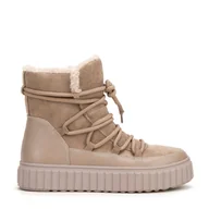 Półbuty męskie - Damskie botki ze skóry zamszowej z futerkiem beżowe - miniaturka - grafika 1